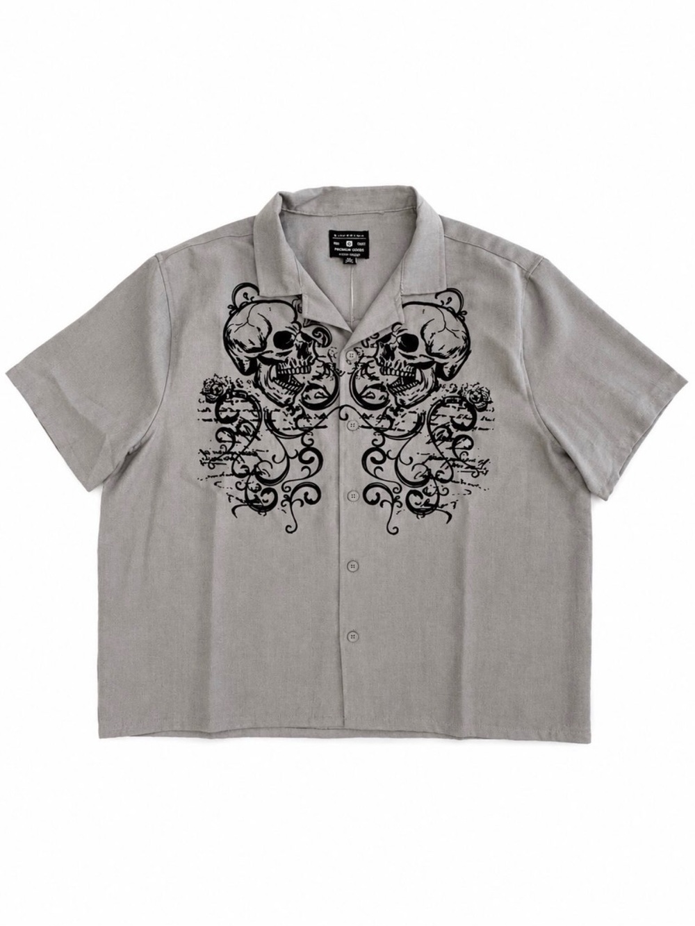 Graphic Skull Short-Sleeve Button-Down Shirt - Gray
